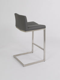 Cee - Stationary Stool with Faux Leather Grey Seat and Backrest by Furnishings Mate – Brushed Stainless Steel Frame - Stools Canada