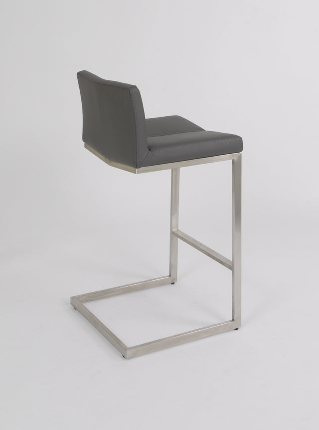 Cee - Stationary Stool with Faux Leather Grey Seat and Backrest by Furnishings Mate – Brushed Stainless Steel Frame - Stools Canada