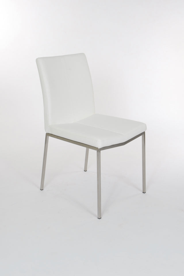 Cecil – Stationary Chair with Faux Leather White Seat and Backrest by Furnishings Mate – Brushed Stainless Steel Frame - Stools Canada