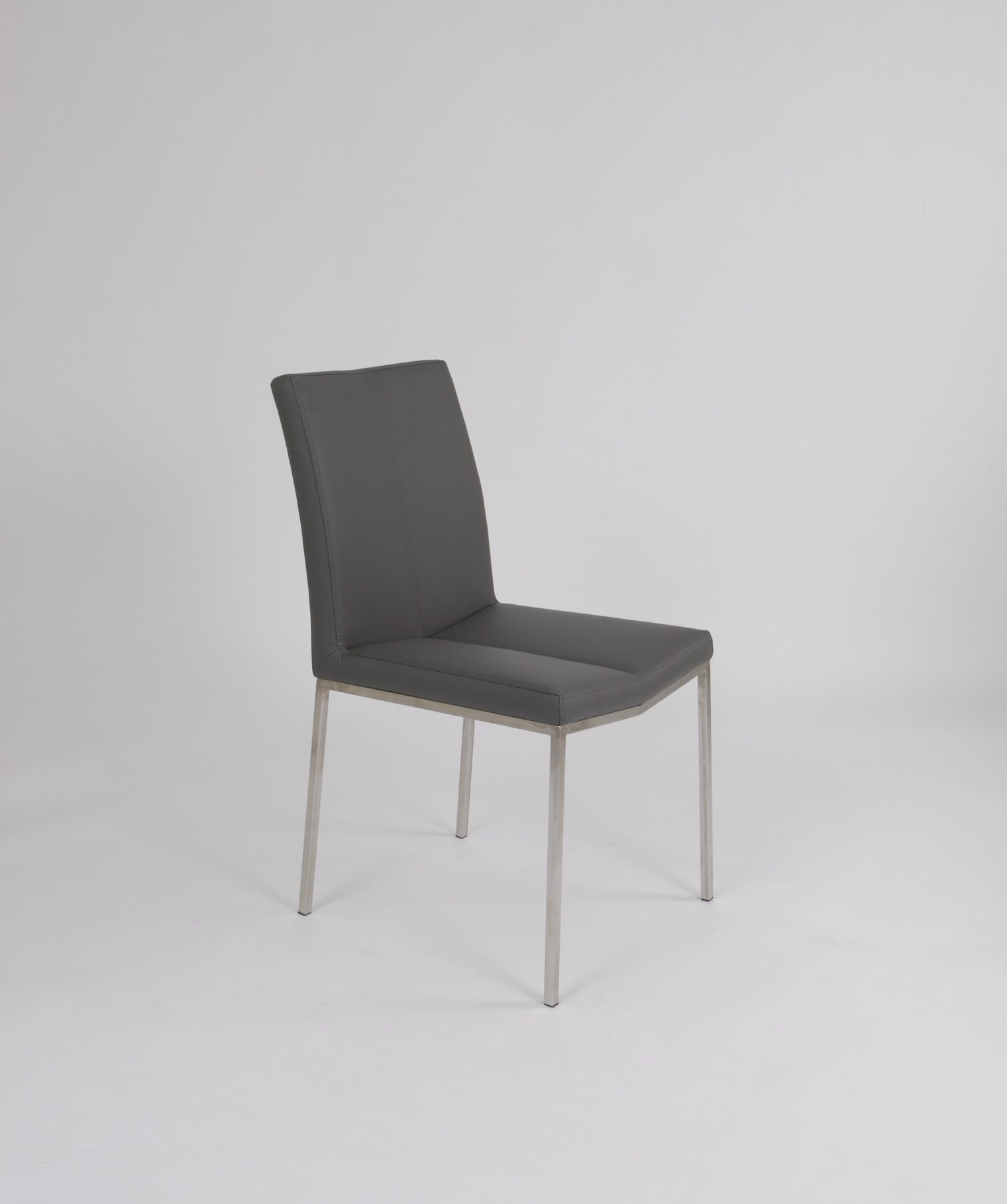 Cecil – Stationary Chair with Faux Leather Grey Seat and Backrest by Furnishings Mate – Brushed Stainless Steel Frame - Stools Canada