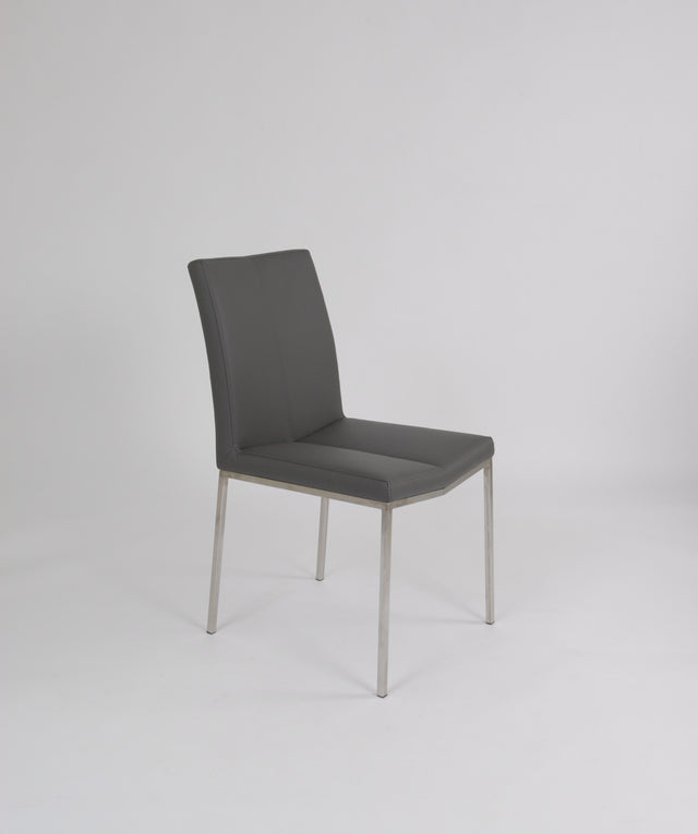 Cecil – Stationary Chair with Faux Leather Grey Seat and Backrest by Furnishings Mate – Brushed Stainless Steel Frame - Stools Canada