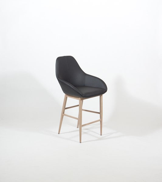 Shindig – Stationary Stool with Faux Leather Black Seat and Backrest by Furnishings Mate –Faux Wood White Oak Steel Frame - Stools Canada