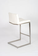 Cee - Stationary Stool with Faux Leather White Seat and Backrest by Furnishings Mate – Brushed Stainless Steel Frame - Stools Canada