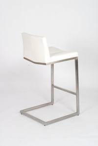Cee - Stationary Stool with Faux Leather White Seat and Backrest by Furnishings Mate – Brushed Stainless Steel Frame - Stools Canada