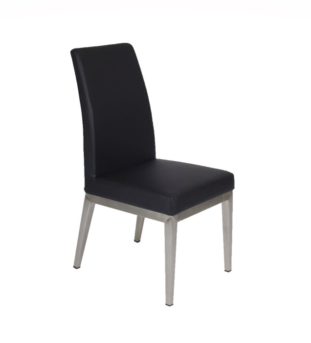 Erika – Stationary Chair with Faux Leather Black Seat and Backrest by Furnishings Mate – Brushed Stainless Steel Frame - Stools Canada