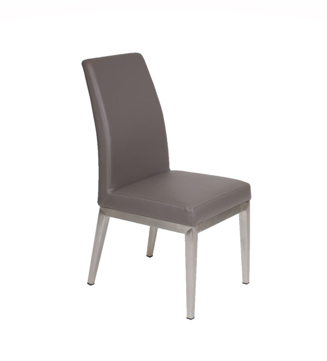 Erika – Stationary Chair with Faux Leather Grey Seat and Backrest by Furnishings Mate – Brushed Stainless Steel Frame - Stools Canada