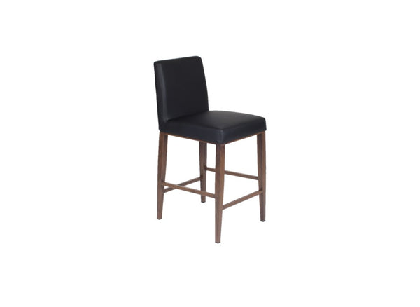 Erika – Stationary Stool with Faux Leather Black Seat and Backrest by Furnishings Mate – Faux Wood Walnut Steel Frame - Stools Canada