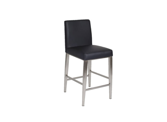 Erika – Stationary Stool with Faux Leather Black Seat and Backrest by Furnishings Mate – Brushed Stainless Steel Frame - Stools Canada