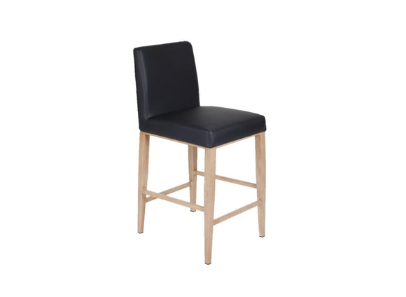 Erika – Stationary Stool with Faux Leather Black Seat and Backrest by Furnishings Mate – Faux Wood White Oak Steel Frame - Stools Canada
