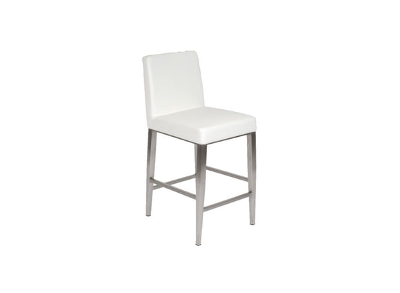 Erika – Stationary Stool with Faux Leather White Seat and Backrest by Furnishings Mate – Brushed Stainless Steel Frame - Stools Canada