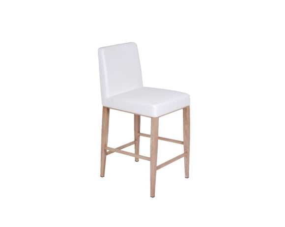 Erika – Stationary Stool with Upholstered White Seat and Backrest by Furnishings Mate – Faux Wood White Oak Steel Frame - Stools Canada