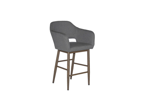 Friday – Stationary Stool with Upholstered Slate Seat and Backrest by Furnishings Mate – Faux Wood Walnut Steel Frame - Stools Canada