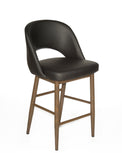 Henrick – Stationary Stool with Faux Leather Black Seat and Backrest by Furnishings Mate – Faux Wood Walnut Steel Frame - Stools Canada