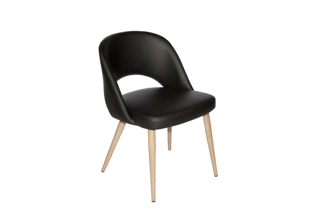 Henrick – Stationary Chair with Faux Leather Black Seat and Backrest by Furnishings Mate – Faux Wood White Oak Steel Frame - Stools Canada