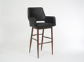 Isaac – Stationary Stool with Faux Leather Black Seat and Backrest by Furnishings Mate – Faux Wood Walnut Steel Frame - Stools Canada