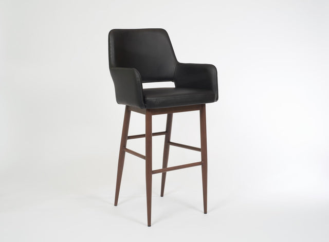 Isaac – Stationary Stool with Faux Leather Black Seat and Backrest by Furnishings Mate – Faux Wood Walnut Steel Frame - Stools Canada