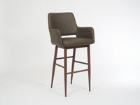 Isaac – Stationary Stool with Faux Leather Grey Seat and Backrest by Furnishings Mate – Faux Wood Walnut Steel Frame - Stools Canada
