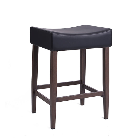 Jack – Stationary Backless Stool with Faux Leather Black Seat by Furnishings Mate – Faux Wood Walnut Steel Frame - Stools Canada