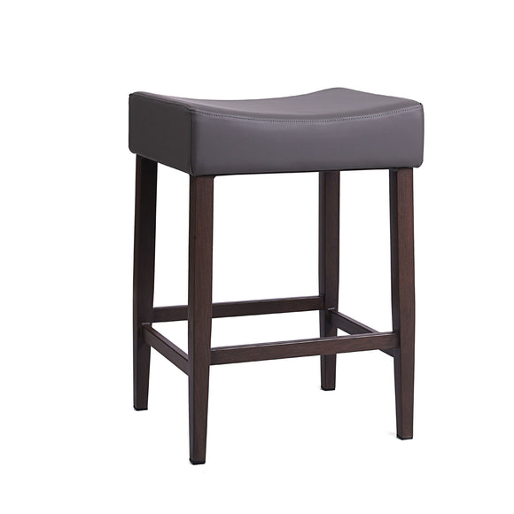 Jack – Stationary Backless Stool with Faux Leather Grey Seat by Furnishings Mate – Faux Wood Walnut Steel Frame - Stools Canada