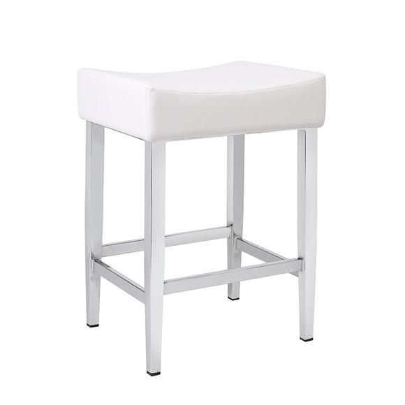 Jack – Stationary Backless Stool with Faux Leather White Seat by Furnishings Mate – Polished Chrome Steel Frame - Stools Canada