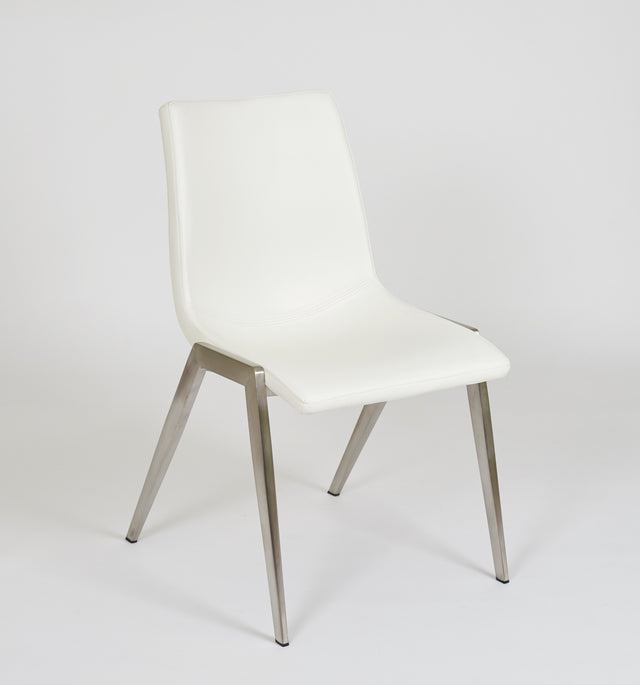 Moon – Stationary Chair with Faux Leather White Seat and Backrest by Furnishings Mate – Brushed Stainless Steel Frame - Stools Canada