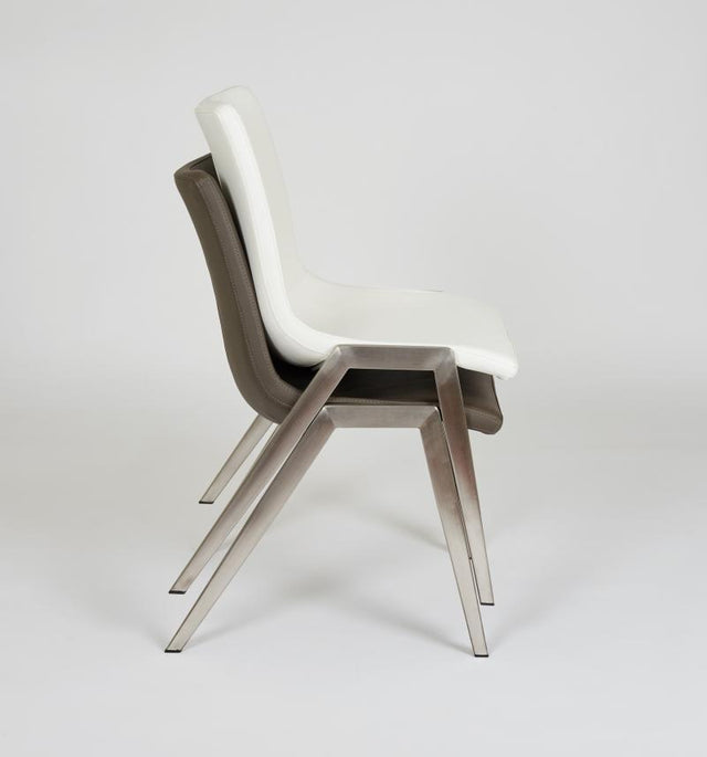 Moon – Stationary Chair with Faux Leather White Seat and Backrest by Furnishings Mate – Brushed Stainless Steel Frame - Stools Canada