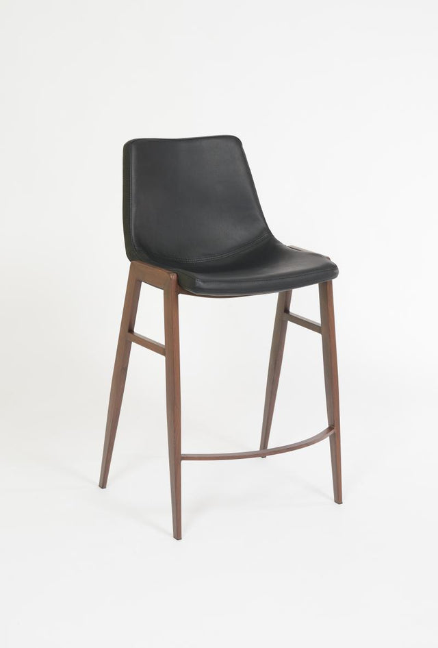 Moon – Stationary Stool with Faux Leather Black Seat and Backrest by Furnishings Mate – Faux Wood Walnut Steel Frame - Stools Canada