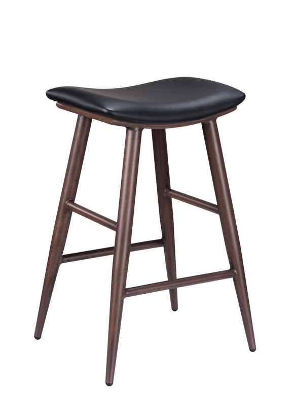 Sheila – Stationary Backless Stool with Faux Leather Black Seat by Furnishings Mate – Faux Wood Walnut Steel Frame - Stools Canada