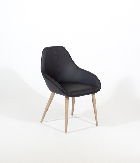 Shindig – Stationary Chair with Faux Leather Black Seat and Backrest by Furnishings Mate –Faux Wood White Oak Steel Frame - Stools Canada