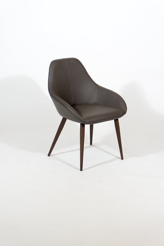 Shindig – Stationary Chair with Faux Leather Grey Seat and Backrest by Furnishings Mate –Faux Wood Walnut Steel Frame - Stools Canada