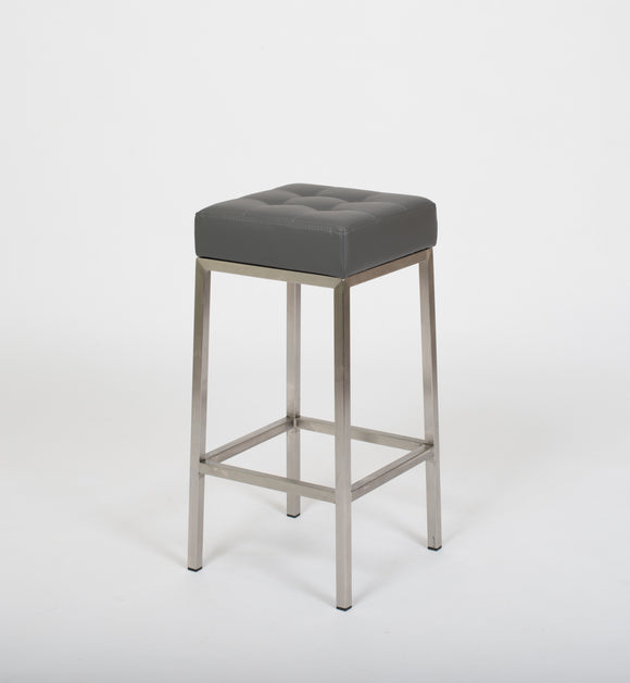 Vanity – Stationary Stool with Faux Leather Grey Seat by Furnishings Mate – Brushed Stainless Steel Frame - Stools Canada
