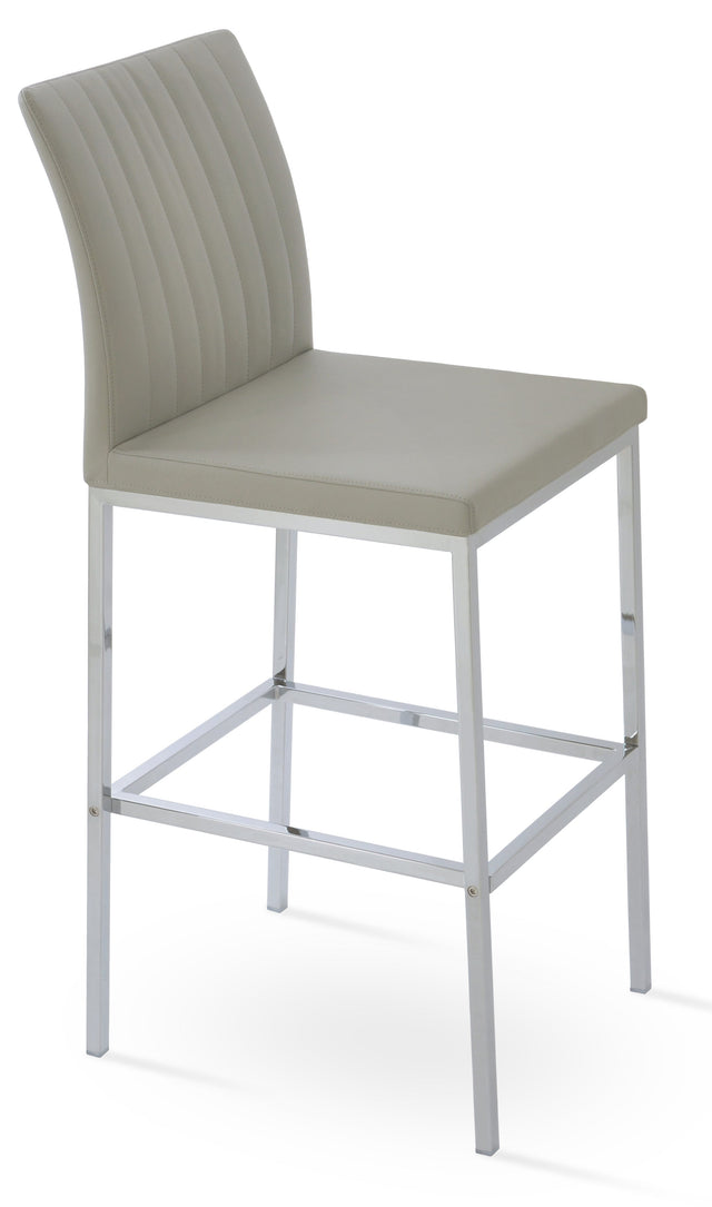 Zeyno - Metal Stool with Light Grey Leatherette Seat and Chrome Metal Base by BNT sohoConcept - Stools Canada
