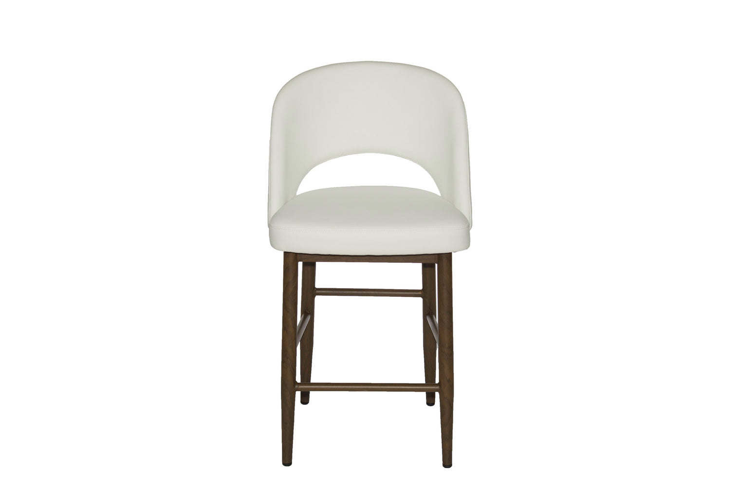 Henrick – Stationary Stool with Faux Leather White Seat and Backrest by Furnishings Mate – Faux Wood Walnut Steel Frame - Stools Canada