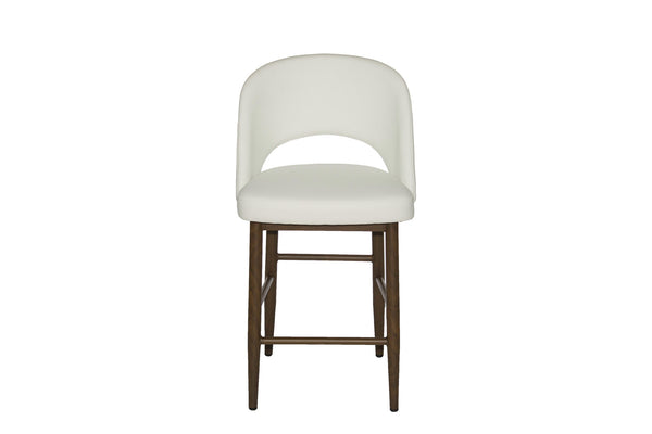 Henrick – Stationary Stool with Faux Leather White Seat and Backrest by Furnishings Mate – Faux Wood Walnut Steel Frame - Stools Canada