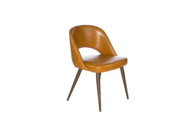 Henrick – Stationary Chair with Faux Leather Tan Seat and Backrest by Furnishings Mate – Faux Wood Walnut Steel Frame - Stools Canada